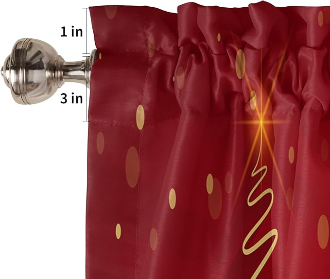 Christmas Tree Kitchen Curtains and Valances Set,Merry Xmas Red Window Treatments Tiers Winter Holiday Decor Semi Sheer Half/Short Curtains for Small Windows Cafe/Living Room/Bedroom 54x24 in,3-Piece