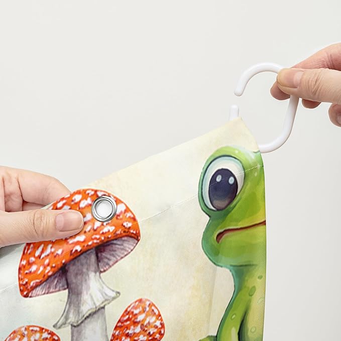 AILONEN Cute Frog Shower Curtain for Bathroom, Mushroom and Frog Bath Curtain,Amphibians Fungus Printed Waterproof Curtain with 12 Plastic Hooks,Green 48" W*72" H