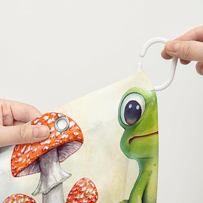 AILONEN Cute Frog Shower Curtain for Bathroom, Mushroom and Frog Bath Curtain,Amphibians Fungus Printed Waterproof Curtain with 12 Plastic Hooks,Green 48" W*72" H