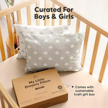 2-Pack Toddler Pillow - Soft Organic Cotton Toddler Pillows for Sleeping - 13X18 Small Pillow for Kids - Kids Pillows for Sleeping - Kids Pillow for Travel, School, Nap, Age 2 to 5 (Cloud)