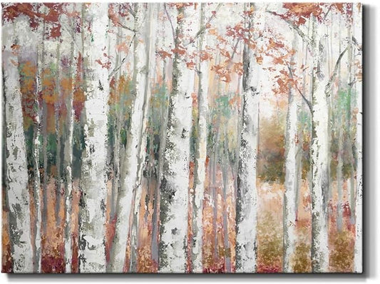 Renditions Gallery Canvas Nature Wall Art Modern Paintings Decorations Autumn Birch Forest Rustic Abstract Vibrant Foliage Wall Hanging Artwork for Bedroom Office Kitchen - 32"x48" LT33