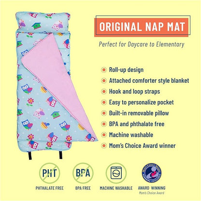 Wildkin Original Nap Mat with Reusable Pillow for Boys & Girls, Ideal for Sleepovers, Equipped with Hook & Loop Fastener, Made from Cotton Blend Materials - Nap Mat for Kids
