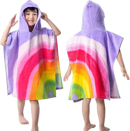 Rainbow Bath Beach Poncho Towel with Hood for Kids Boys and Girls for Shower, Pool, Swim,Beach, Super Soft 100% Cotton Towel