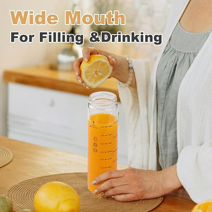 SIEROZUR Juice Bottles - 6 Pack Wide Mouth Glass Bottles with Lids - for Juicing, Smoothies, Infused Water, Beverage Storage - 20oz, BPA Free, Stainless Steel Lids, Leakproof, Reusable, Borosilicate