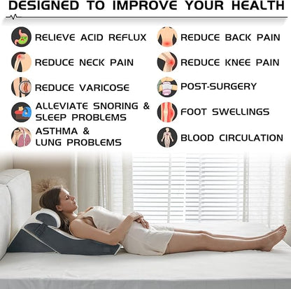 Qirroboni 3PCS Orthopedic Bed Wedge Pillow Set, Adjustable Pillows for Neck, Back and Leg Pain Relief Comfortable & Post Surgery Foam - Heartburn, Anti Snoring, Acid Reflux & GERD Sleeping Light Grey