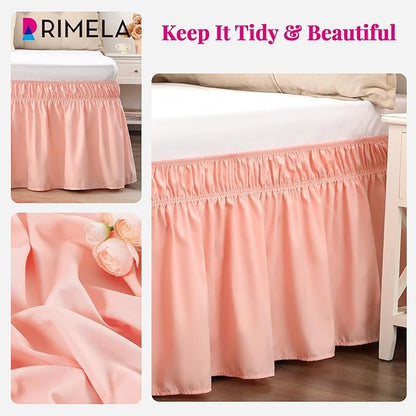 RIMELA Bed Skirt Queen Size 18 Inch Drop, Wrap Around Elastic Bedskirt Solid Microfiber Luxury Hotel Quality Fabric, Easy to Install Machine Washable Wrinkle & Fade Resistant, Coral