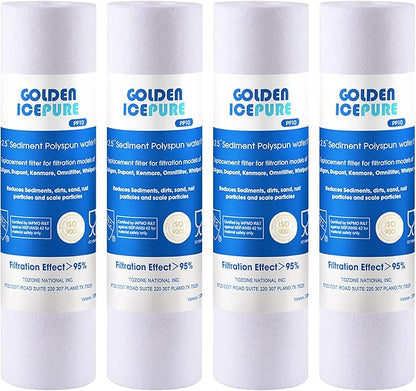 GOLDEN ICEPURE 5 Micron 10" x 2.5" Whole house Sediment Water Filter Replacement for WHKF-GD05, Aqua-Pure AP110, Culligan P5, DuPont WFPFC5002, CFS110, RS14 10 inch RO System Unit 4PACK