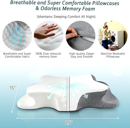 Cervical Neck Pillow for Pain Relief Sleeping, Contour Memory Foam Pillows, Ergonomic Side Sleeper Pillows for Adults, Cooling Orthopedic Neck Support Pillow for Back Stomach Sleepers
