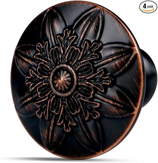 4 Pack Oil Rubbed Bronze Cabinet Hardware Knobs Round,1-2/5" Bronze Knobs Handles for Cabinets and Drawers Antique Bronze Dresser Knobs Drawer Knobs