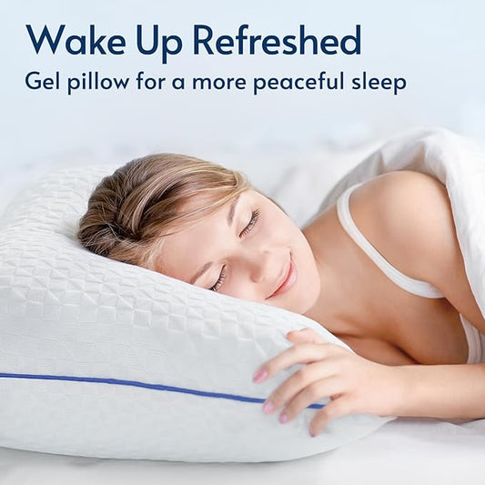viewstar Queen Pillow Shredded Memory Foam Pillow, Adjustable Single Firm Pillow for Side Back Stomach Sleepers, Gel Bed Pillow for Sleeping with Washable Removable Cover 19"x 28"