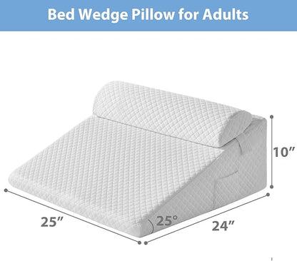 Wedge Pillow, 7” Bed Wedge Pillow for Sleeping, Elevate Incline Pillow for Adults, Memory Foam Wedge with Washable Case, Ideal for Rest & Relax