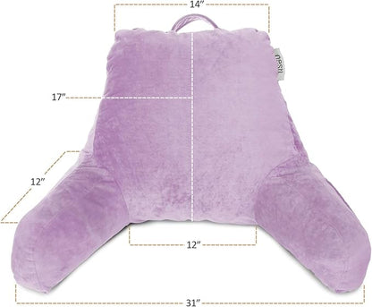 Nestl Reading Pillow Standard Bed Pillow, Back Pillow for Sitting in Bed Shredded Memory Foam Chair Pillow, Reading & Bed Rest Pillows Lavender Back Pillow for Bed, Bed Chair Arm Pillow with Pockets