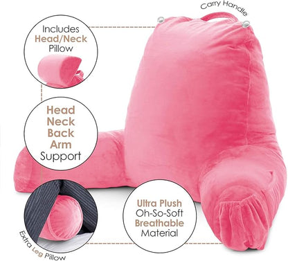 Nestl Reading Pillow Large Bed Pillow, Back Pillow for Sitting in Bed Shredded Memory Foam Chair Pillow, Reading & Bed Rest Pillows Light Pink Back Pillow for Bed, Bed Chair Arm Pillow with Pockets