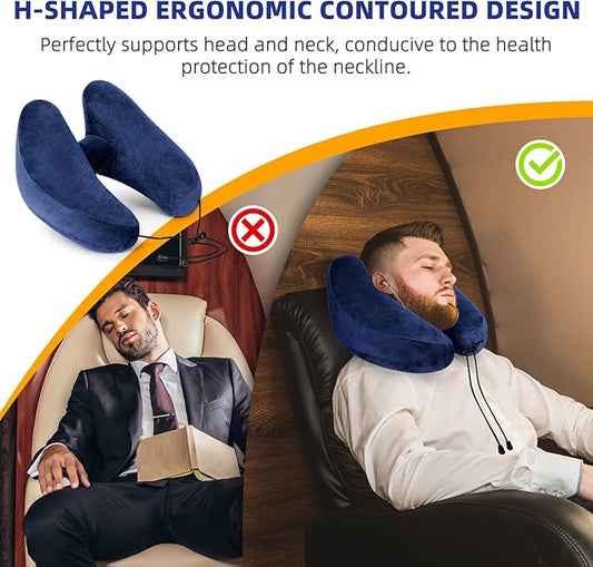 Inflatable Travel Pillow, H-Shape Inflatable Neck Pillow for Traveling on Plane, Washable Cover Travel Pillow Inflatable Airplane Pillow for Neck Support, Blow up Neck Pillows for Air Travel