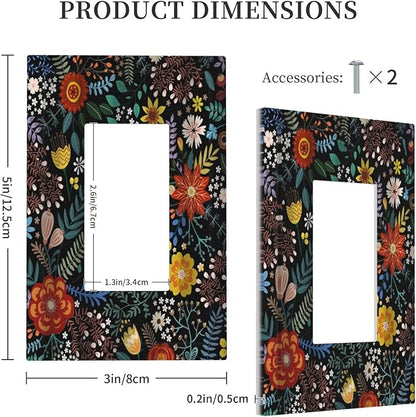 Colorful Flower Boho Floral Rustic Dark Leaves 1 Gang Rocker Light Switch Covers Single Decora Outlet Wall Plate Decorative Switchplate Faceplate GFCI for Farmhouse Country Bedroom Kitchen Decor