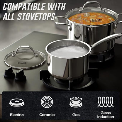 Stainless Steel Pots and Pans Set 10 Piece, Kitchen Cookware Set with Nonstick Frying Pans and Glass Lids, Induction Cookware Set, Including 2 Saucepans, Sauté pan, 2 Frying Pans, Stock Pot