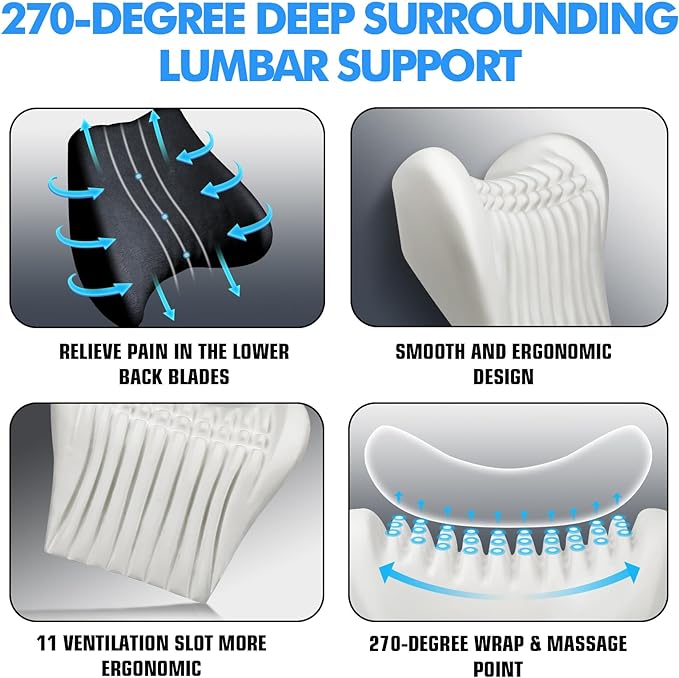 Soft Lumbar Support Pillow for Driving Seat 100% Memory Foam Lumbar Pillow for Lower Back Pain Relief, Lumbar Support Cushion for Car Seat, Office Chair - Yellow