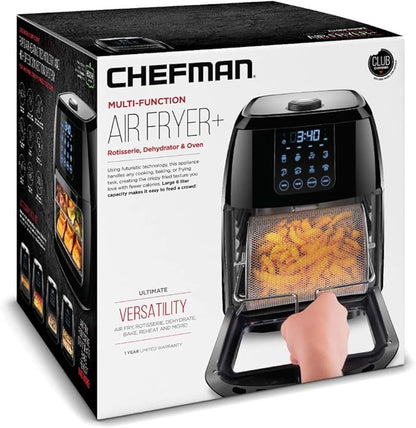 Chefman 6.3-Qt 4-In-1 Digital Air Fryer+, Rotisserie, Dehydrator, Convection Oven, XL Family Size, 8 Touch Screen Presets, BPA-Free, Auto Shutoff, Accessories Included, Black
