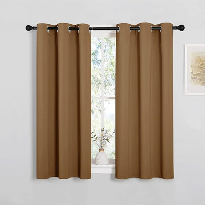 NICETOWN Sleek Blackout Curtains 45 inches Length for Small Windows, Noise Reducing and Block Draft Panels for Door Doorway Laundry Office Luxury Decor Theme (2 Panels, Gold Brown, W34 x L45 -Inch)