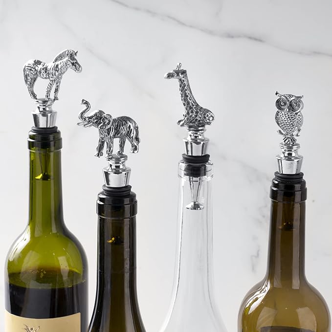 Homestia Wine Bottle Stoppers for Glass Bottles, Elephant Bottle Stopper Reusable Wine Corks Wine Tool, Zinc-Alloy Silicone Wine Stoppers, Wine Toppers with Decors