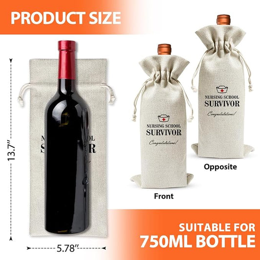 Nurse Graduation Gift Wine Bag For Women Men, Nursing School Survivor, Nursing School Graduation Party Decoration Favors, Funny Nurse Appreciation Gift, Cotton Linen Wine Gift Bag With Drawstring