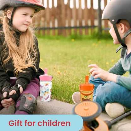 Kids Water Bottle with Straw Lid - 12 Oz Insulated Stainless Steel Water Bottles for Toddlers Kid Girl- Travel Cup for School Sports