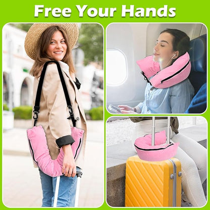 Travel Neck Pillow Stuffable with Clothes,Stuffable Neck Pillow for Traveling,Fillable Travel Neck Pillow Extra Storage Bag,Soft Velvet Neck Pillow Case Cover,Packable for Airplane Travel Essentials