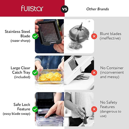 Fullstar Vegetable Chopper - Food Chopper - Onion Chopper - Vegetable Slicer & Spiralizer - Veggie Chopper with Container - Kitchen Gadgets - Home Essentials - Kitchen Accessories (4 in 1, Clear)