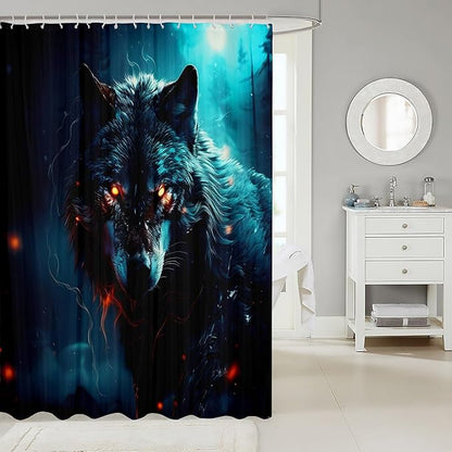 Feelyou Wolf Bath Curtain Wolves Howling Shower Curtain for Boys Girls Frighting woles Bathroom Shower Curtain Set Animal Wolves Kids Bathroom Accessories 72"x78"