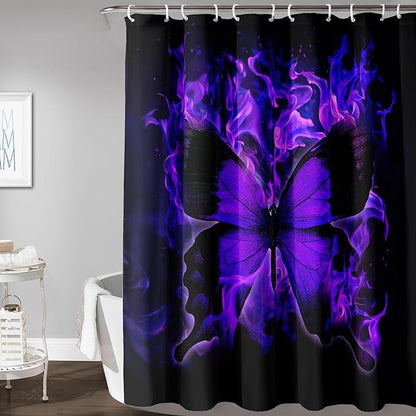 AILONEN Butterfly Shower Curtain for Bathroom, Purple Fire Butterfly Bath Curtain,Minimalism Fashion Bathroom Curtain,48" W*72" H Polyester Waterproof with 12 Plastic Hooks