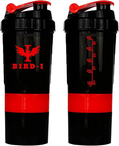 Gym Protein Shaker, 3-in-1, 500ml/16.9oz, BPA-Free, Metal Mixer. (RED), JT4101