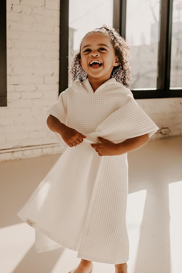 Hooded Towel for Babies + Toddlers | Snaps into a Poncho | Organic Cotton Waffle | Lighweight and Absorbent | Bath, Beach, and Pool | Multiple Colors (Small (0-3 Yrs), Lily White)