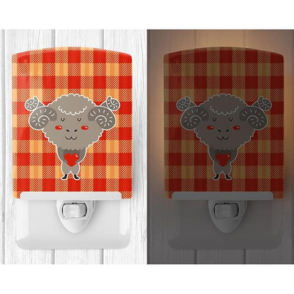 Caroline's Treasures BB6738CNL Ram with a Heart Ceramic Night Light Compact, UL-Certified, Ideal for Bedroom, Bathroom, Nursery, Hallway, Kitchen, 6x4x3, Multicolor