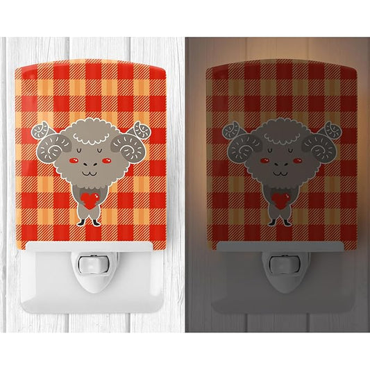 Caroline's Treasures BB6738CNL Ram with a Heart Ceramic Night Light Compact, UL-Certified, Ideal for Bedroom, Bathroom, Nursery, Hallway, Kitchen, 6x4x3, Multicolor