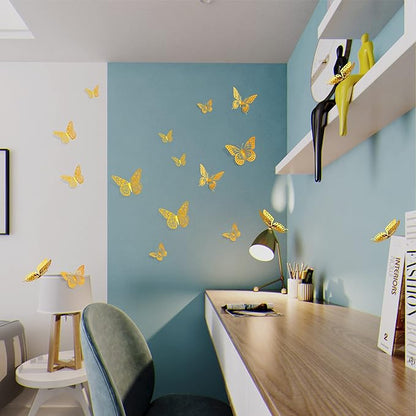 SAOROPEB 3D Butterfly Wall Decor 48 Pcs 4 Styles 3 Sizes, Gold Butterfly Decorations for Butterfly Birthday Decorations Butterfly Party Decorations Cake Decorations, Removable Stickers (Gold)