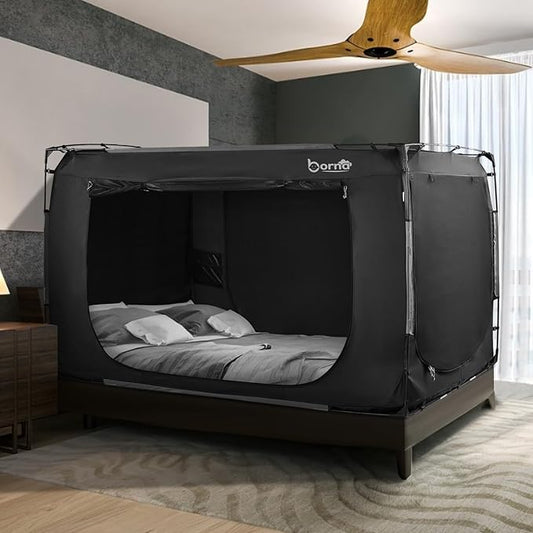 Borna Bed Tent Bed Canopy Full Size, Portable Sleeping Tents Dream Tents Indoor for Kids and Adult, Breathable 70% Blackout Big Space on Bed with Three Doors (Mattress Not Included)