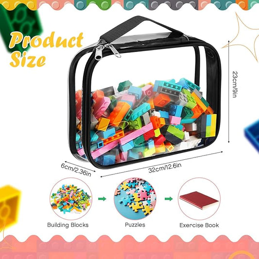 Sanwuta 3 Packs Toy Storage Bags with Zipper, Clear PVC Organizing Bags, Waterproof Toy Bags for Board Games, Building Blocks, Toys and Kids Books (Black, White, Gray,12.6 x 9 x 2.36 Inch)
