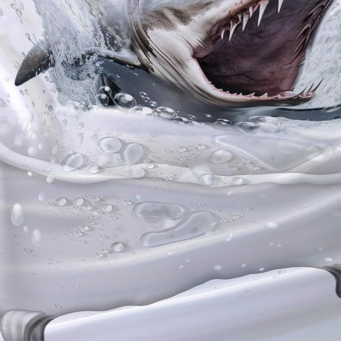 AILONEN 3D Bathtub Shark Shower Curtain for Kids 180 * 240 Inch,Fierce Shark in a Bathtub Shower Curtain,12 Pack Hooks Polyester Waterproof Fabric Decor for Bathroom Bathtub Panels
