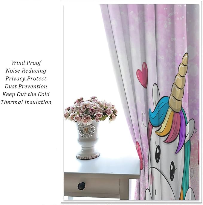 Unicorn Curtains Fantasy Star Moon Cartoon Theme Curtains Cute White Unicorn Rainbow Design Printed Curtains Boys Girls Room Curtains 42x45 Inch 2 Panels