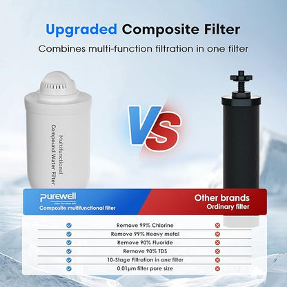 Purewell 2 Pack K8010 Multifunctional Compound Filter Elements, Replacement Filters for Purewell Upgraded PW-FH/PW-FH-CF/PW-FH-FT Gravity Water Filter System