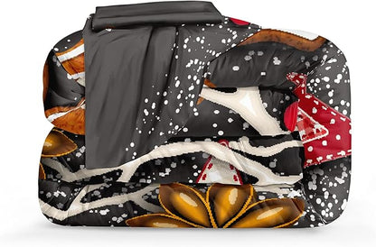Bedbay Christmas Bedding Queen Christmas Comforter Set Cartoon Gingerbread Man Printed Xmas Themed Bedding 4-Piece Xmas Comforter Set Christmas Decorations(Christmas,Queen)