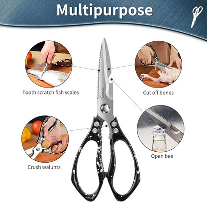 Kitchen Shears for Food Heavy-Duty: Multipurpose Kitchen Shears for Cutting Chicken, Bone, Meat, Food, (9'' Black)