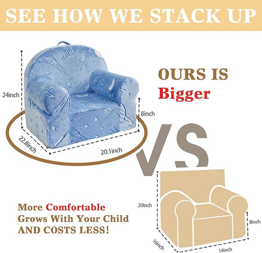 Toddler Chair Sherpa Couch Sherpa Kids Chair, Cuddly Comfy Toddler Plush Chair Toddler Couch Reading Chair for Kids Glow in The Dark Starry Sky Blue