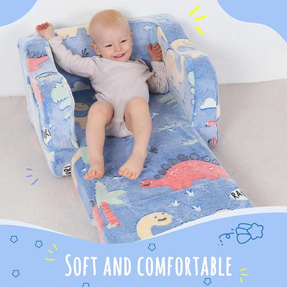 Thick Comfy Toddler Chair and Couch for Kids，2-in-1 Soft Plush Fold Out Sofa for Children，Convertible Couch to Lounger for Toddler