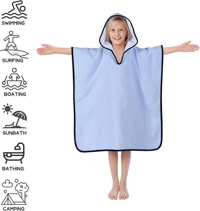 Hooded Towels for Kids,Toddler Bath Towel Swim Cover Up for Ages 3-10 Girls Boys Pool Towels Soft Thick 30"x30" Microfiber Poncho Towel（Blue）