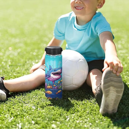 Shark Sports Insulated Water Bottle for Boys Water Bottle 18 oz Leak Proof Stainless Steel Gym Bottle Girls Sports Water Cup Lightweight Water Bottles Blue Ocean Theme