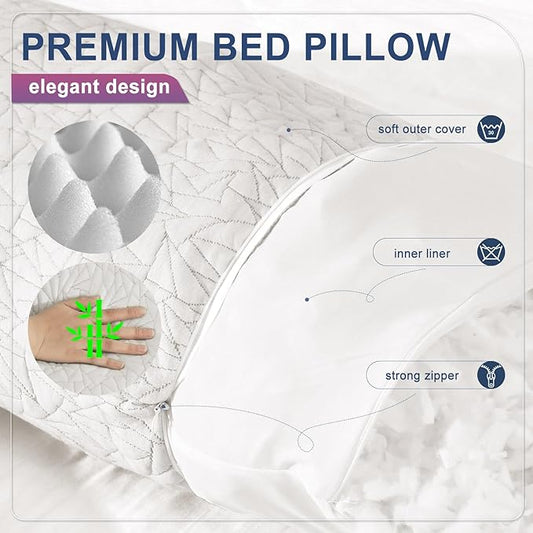 Bed Pillows for Sleeping, Shredded Memory Foam Pillows Adjustable Cooling Pillow for Side Back Stomach Sleepers,King Size Bed Pillow 1 Pack