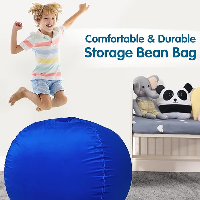 Lukeight Stuffed Animal Storage Bean Bag Chair Cover for Kids, Zipper Beanbag Chair Cover for Organizing Toddler and Kids' Rooms Plush Toys (Solid Blue, Large)