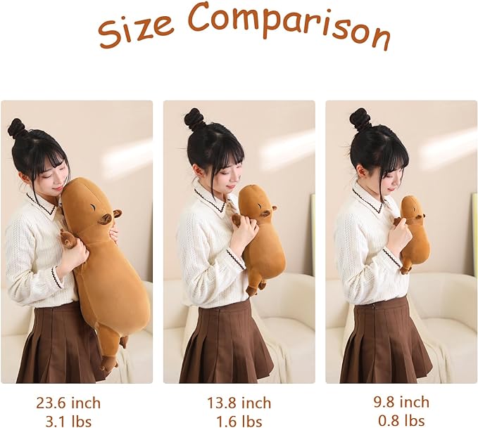 SQEQE Weighted Capybara Plush, Weighted Capybara Stuffed Animal for Anxiety, Cute Capybara Plushies Soft Capybara Pillow Toy Gift for Kids Adults 9.8 Inch, 0.8 lbs