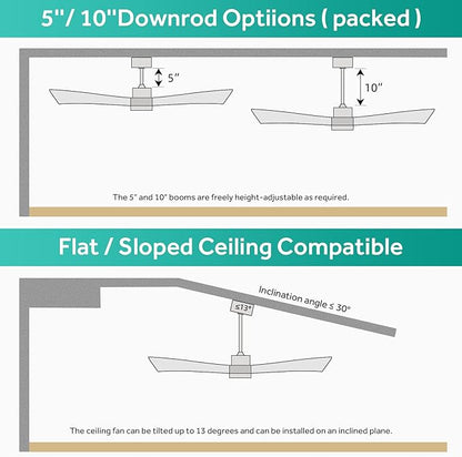 Sofucor 52" Wood Ceiling Fan Indoor with Light and Remote Control, 6-Speed, 3-Timer with Quiet Energy Saving, 3 blades Propeller Ceiling fan with Remote, Grey Wood Grain